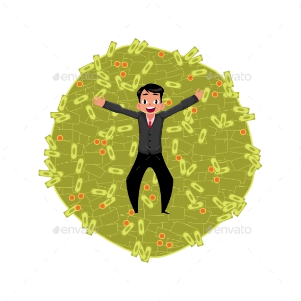 Vector Office Worker Lying on Money Pile Isolated - Concepts Business