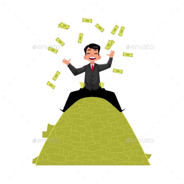 Vector Office Worker Sitting on Money Pile - Concepts Business