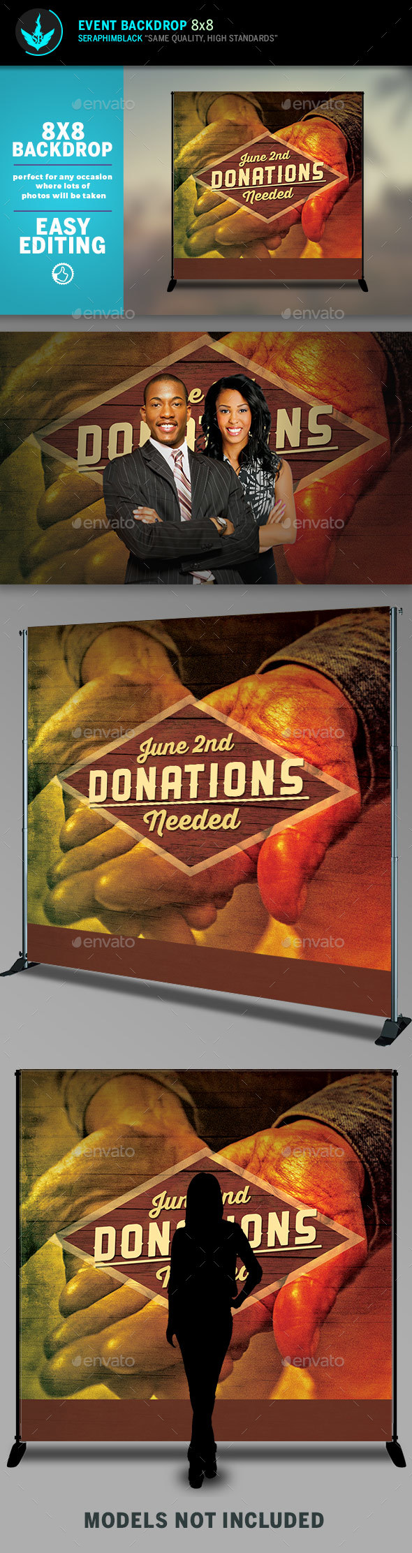 Donations 8x8 Event Backdrop Template - Signage Print Templates