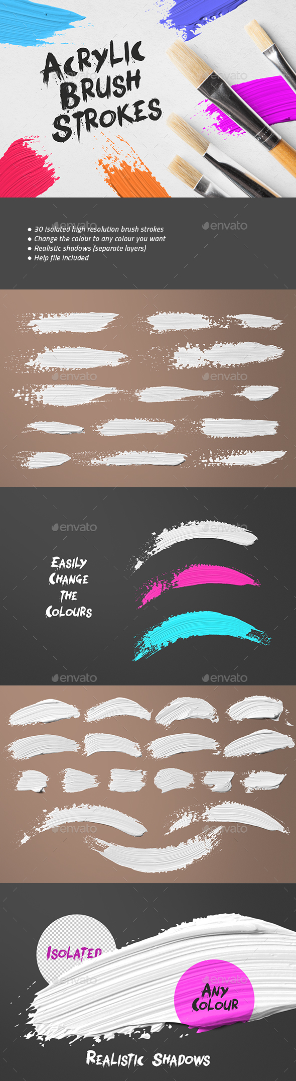 30 Acrylic Brush Strokes - Isolated Objects