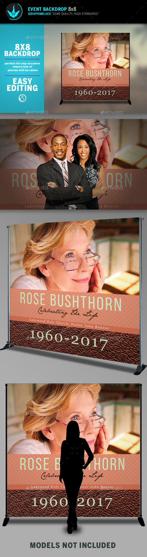 Leather Funeral 8x8 Event Backdrop 3 Template - Signage Print Templates