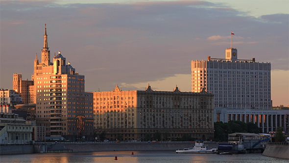 House of The Government of The Russia  in The Evening Sun