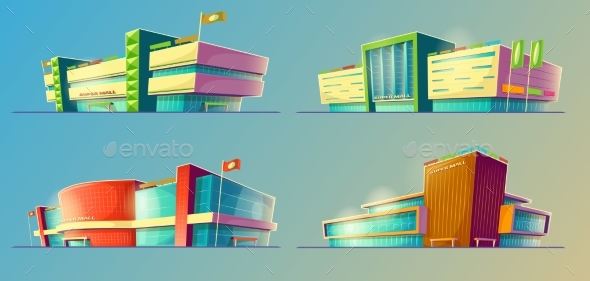 Set of Vector Cartoon Illustrations, Various - Buildings Objects