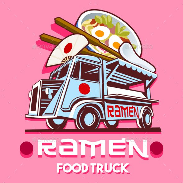 Food Truck Ramen Restaurant Fast Delivery Service Vector Logo - Vectors