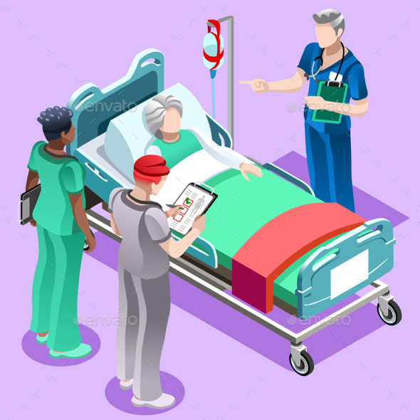 Medical Training Doctor Teaching to Nurse Vector Isometric People - Vectors