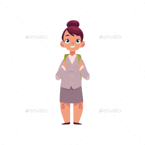 Full Length Portrait of Girl in School Uniform - People Characters