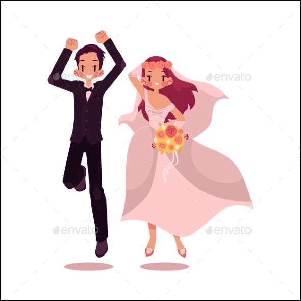 Vector Groom and Bride Dancing Isolated - People Characters