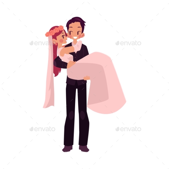 GraphicRiver Vector Groom Carrying Bride Holding in His Arms 20486940