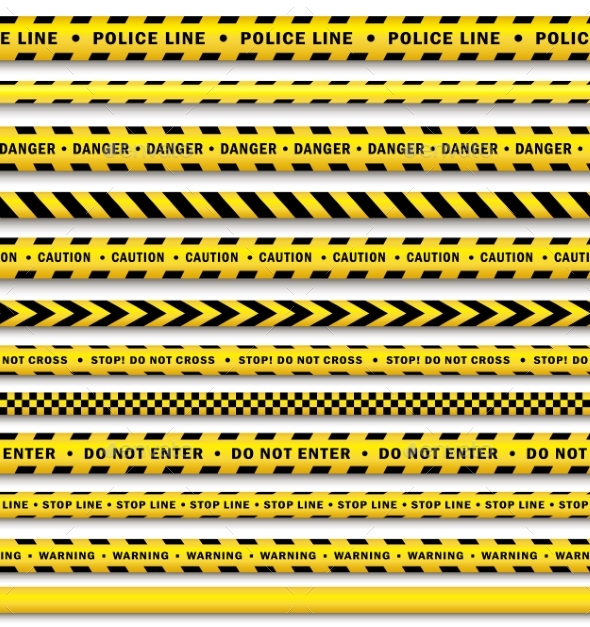 Vector Yellow Black Police Tape Set Isolated - Objects Vectors