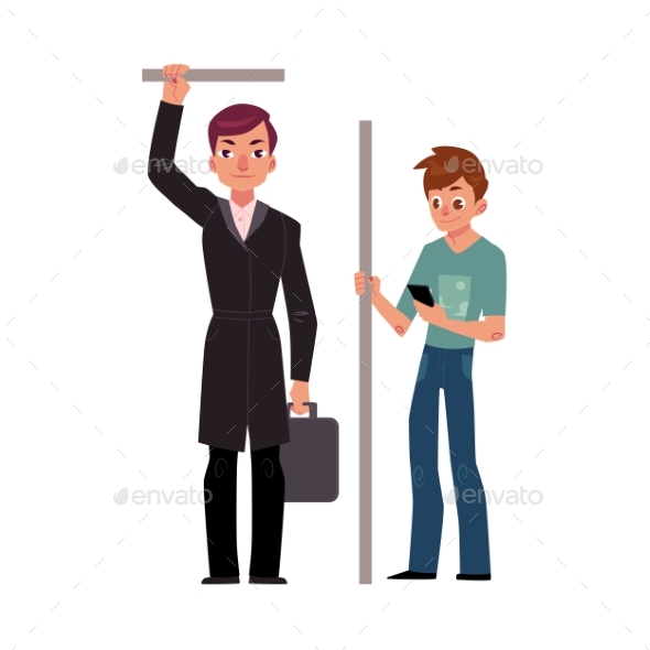Two Men, Male Passengers in Subway - Businessman - People Characters