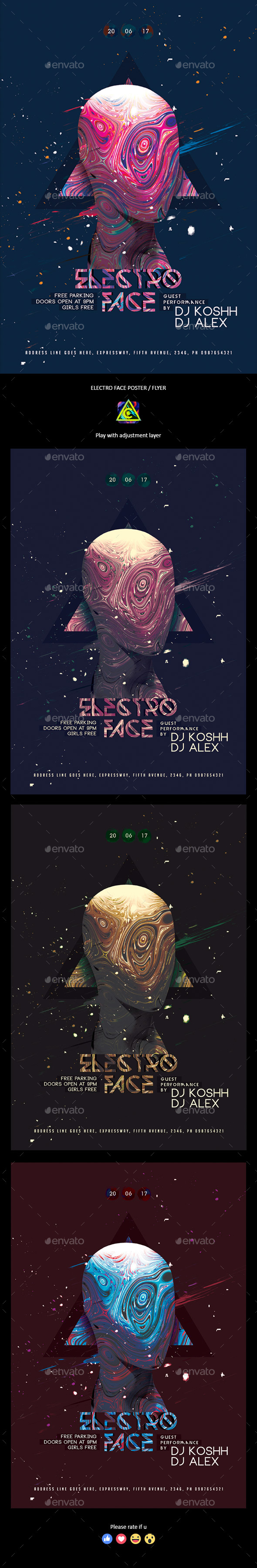 Electro Face Flyer / Poster - Clubs & Parties Events