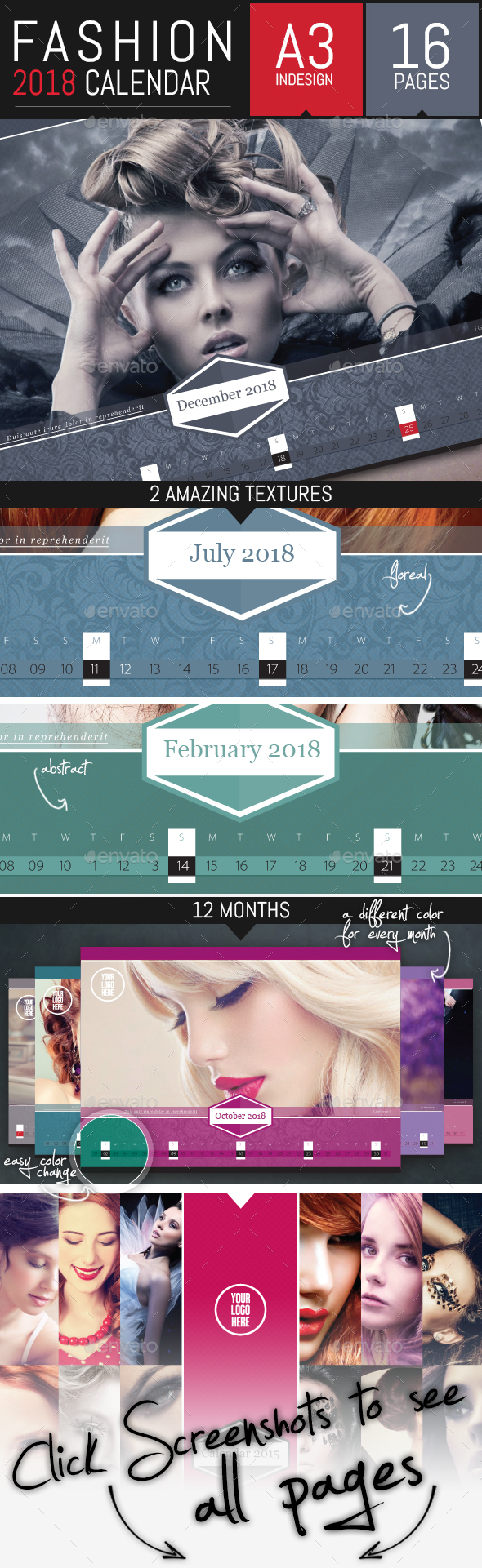 Stylish Corporate 2018 Horizontal Calendar Template - Calendars Stationery