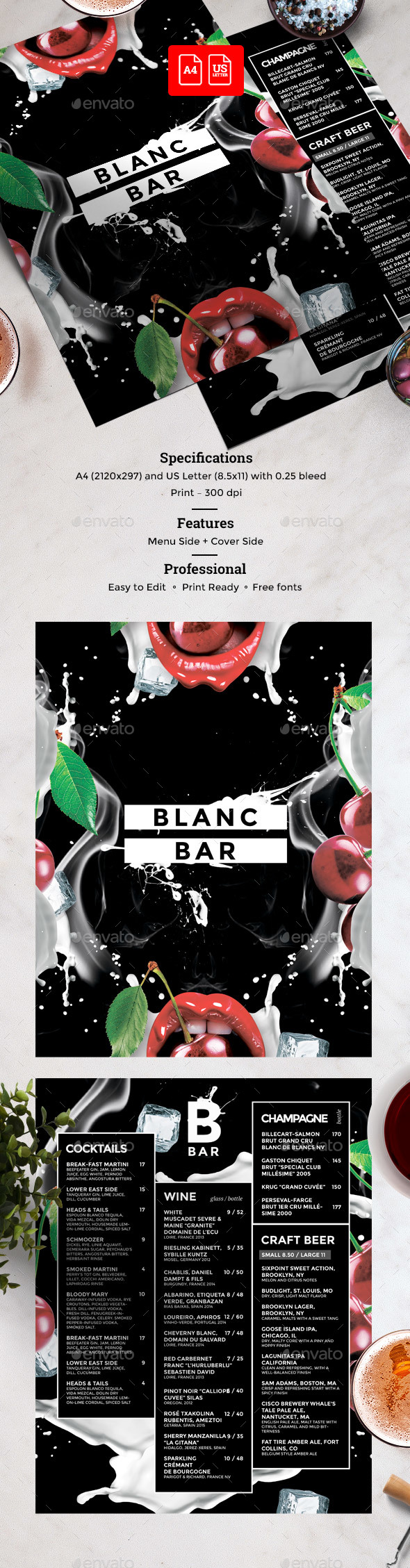 Cocktail Drinks Menu - Food Menus Print Templates