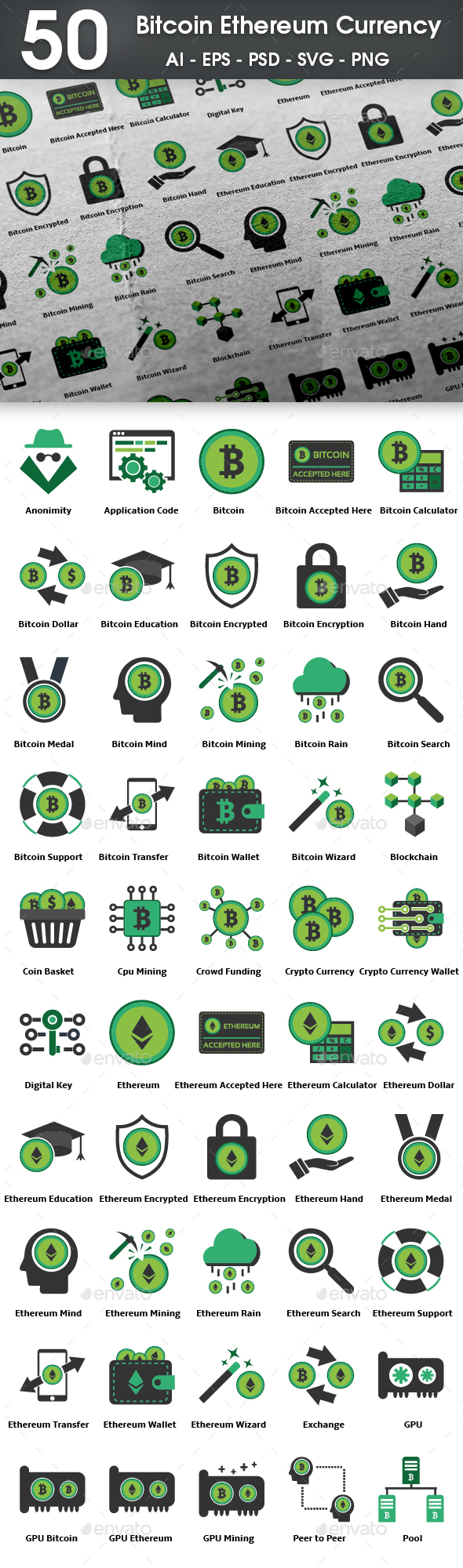 50 Bitcoin Ethereum Currency - Technology Icons
