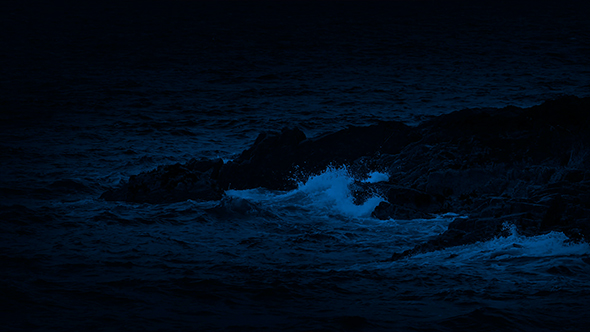 Ocean Waves Breaking On The Rocks At Night By Rockfordmedia Videohive