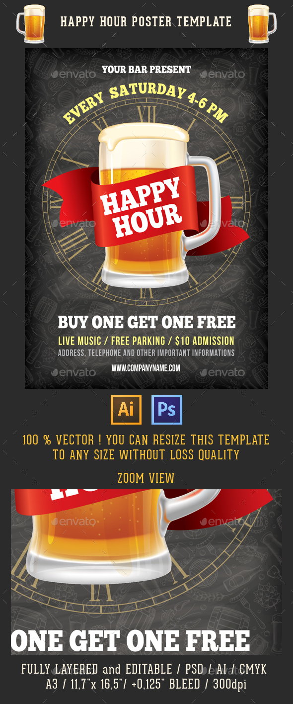 Happy Hour Poster Template - Commerce Flyers