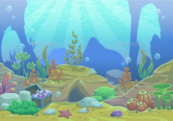 Cartoon Underwater Vector Illustration - Landscapes Nature