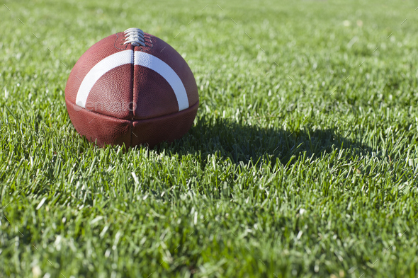 College Style Football on Grass Field in Sunlight