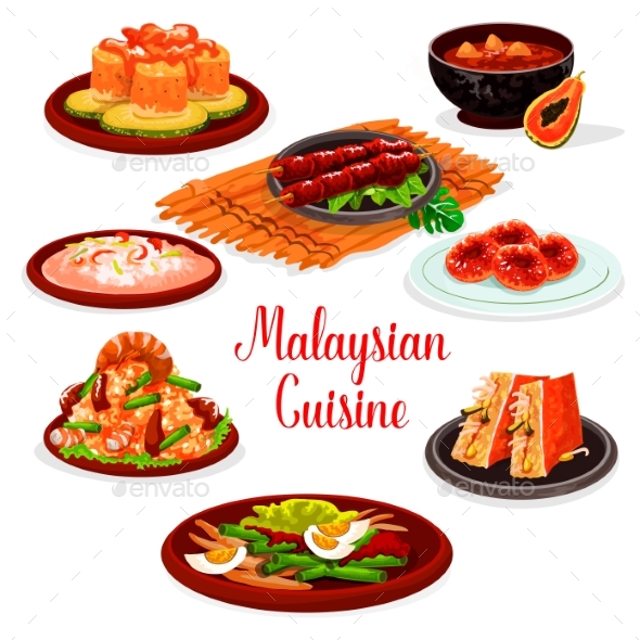Malaysian Cuisine Restaurant Menu with Asian Food - Food Objects