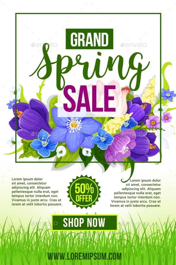 Spring Holiday Sale Vector Flowers Poster Template - Flowers & Plants Nature