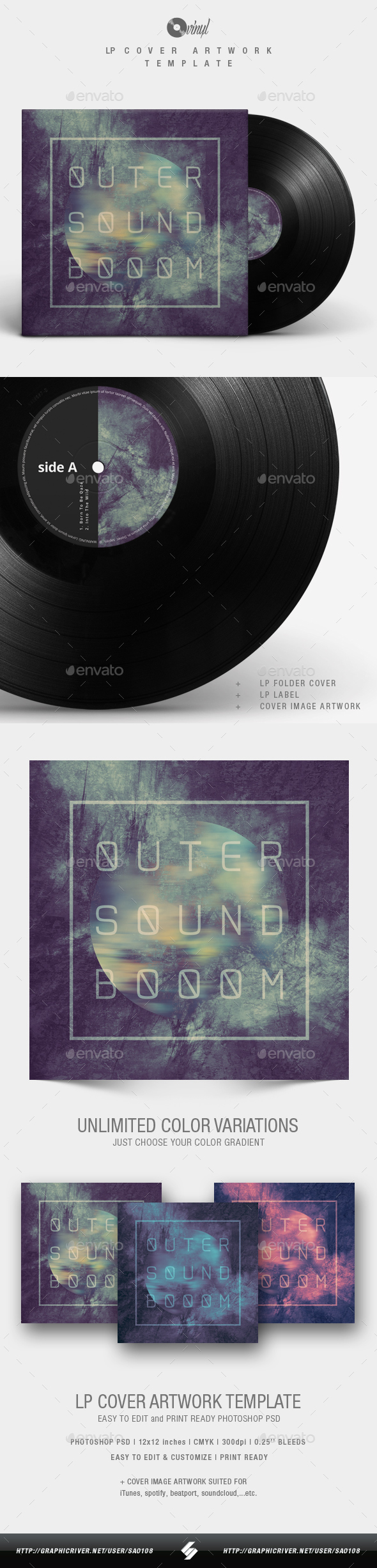 Outer Sound - LP Cover Artwork Template - Miscellaneous Print Templates