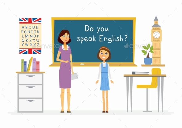English Lesson at School - Cartoon People - People Characters