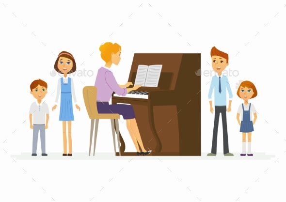 Music Lesson at School - Modern Cartoon People - People Characters