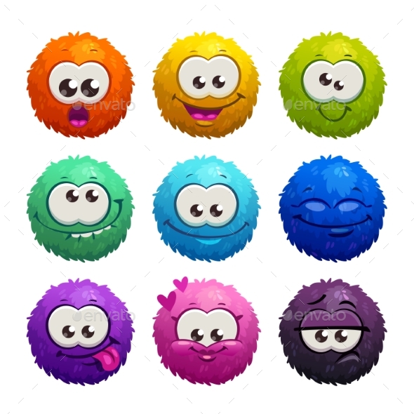 Funny Colorful Cartoon Comic Fury Round Characters - Decorative Symbols Decorative
