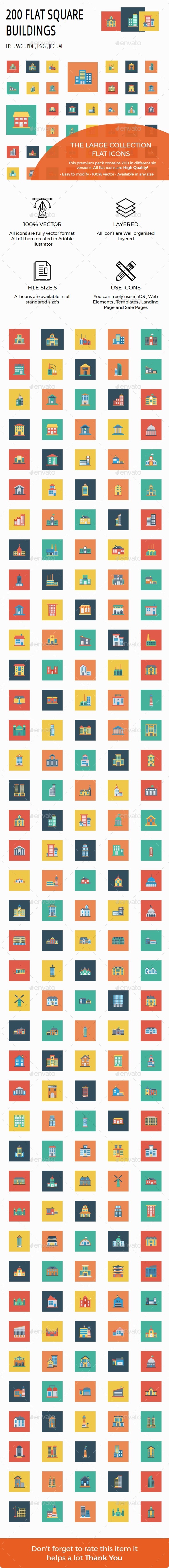 GraphicRiver 200 Building Flat Square icons 20492330 GraphicRiver 200 Building Flat Square icons 20492330