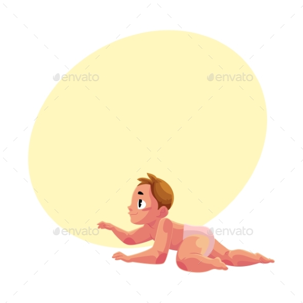 Crawling Baby Kid, Infant, Child in Diaper, Side - People Characters