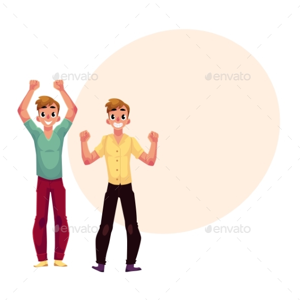 Men, Boys, Guys, Friends Rejoicing, Cheering - People Characters