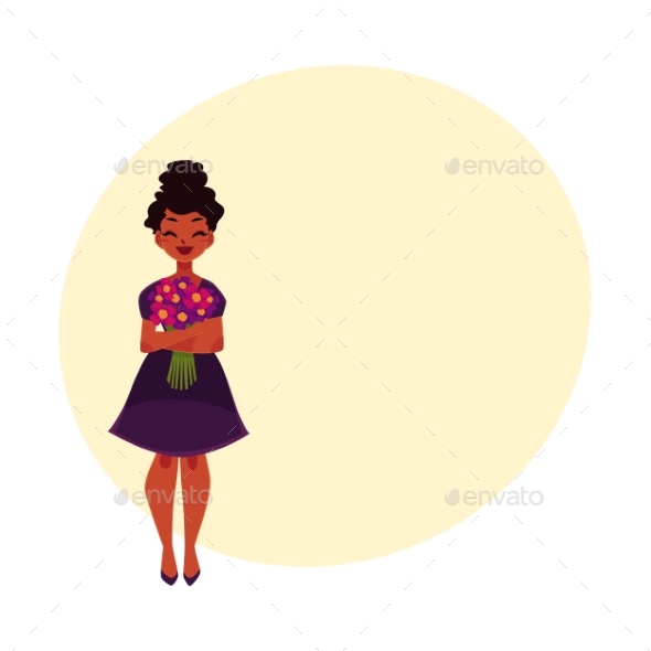 Girl Holding Bunch of Flowers - People Characters