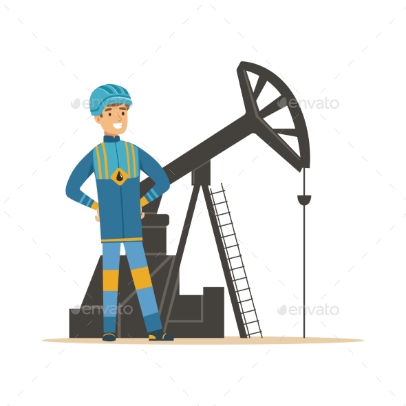 Smiling Oilman Standing Next To an Oil Rig - Industries Business