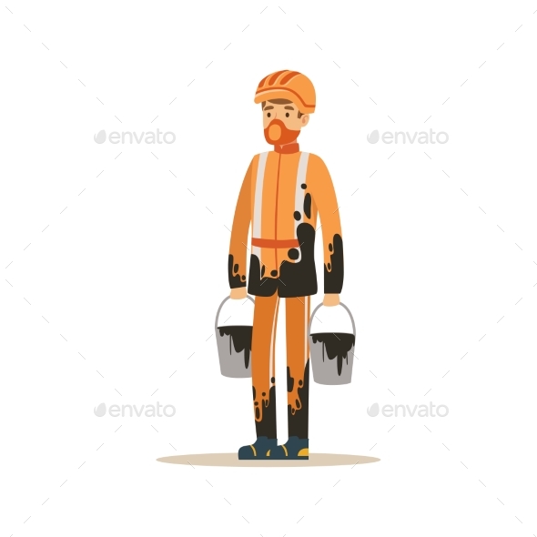 Oilman in Orange Stained Uniform Standing - Industries Business