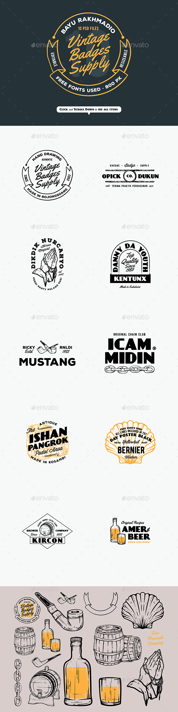 10 Vintage Badges Drawing - Badges & Stickers Web Elements