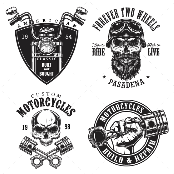 Set of Custom Motorcycle Emblems - Miscellaneous Vectors