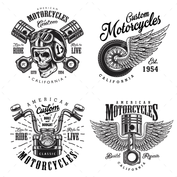 Set of Custom Motorcycle Emblems by imogi | GraphicRiver