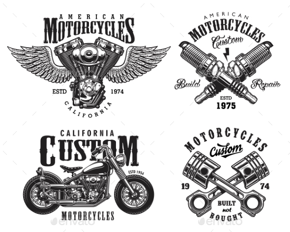 Set of Custom Motorcycle Emblems - Miscellaneous Vectors