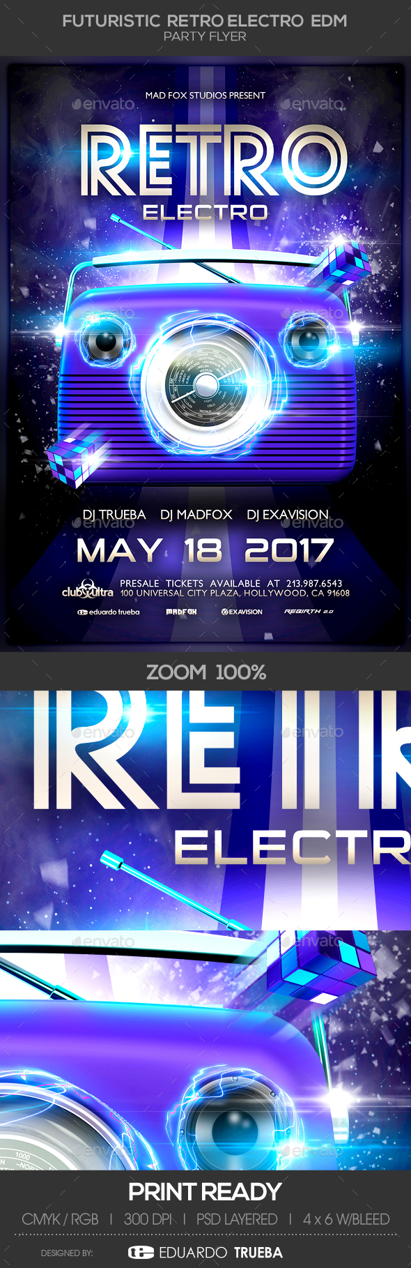 Futuristic Retro Electro EDM Party Flyer - Clubs & Parties Events