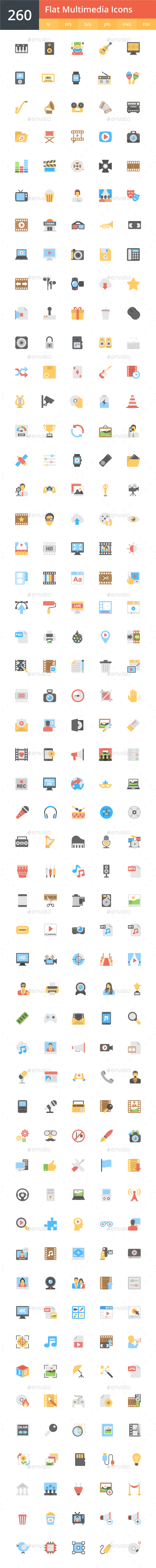 GraphicRiver 260 Flat Multimedia Icons 20493468 GraphicRiver 260 Flat Multimedia Icons 20493468