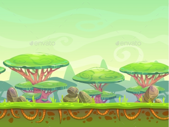 Seamless Cartoon Fantasy Landscape - Landscapes Nature