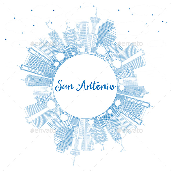GraphicRiver Outline San Antonio Skyline with Blue Buildings and Copy Space 20494190