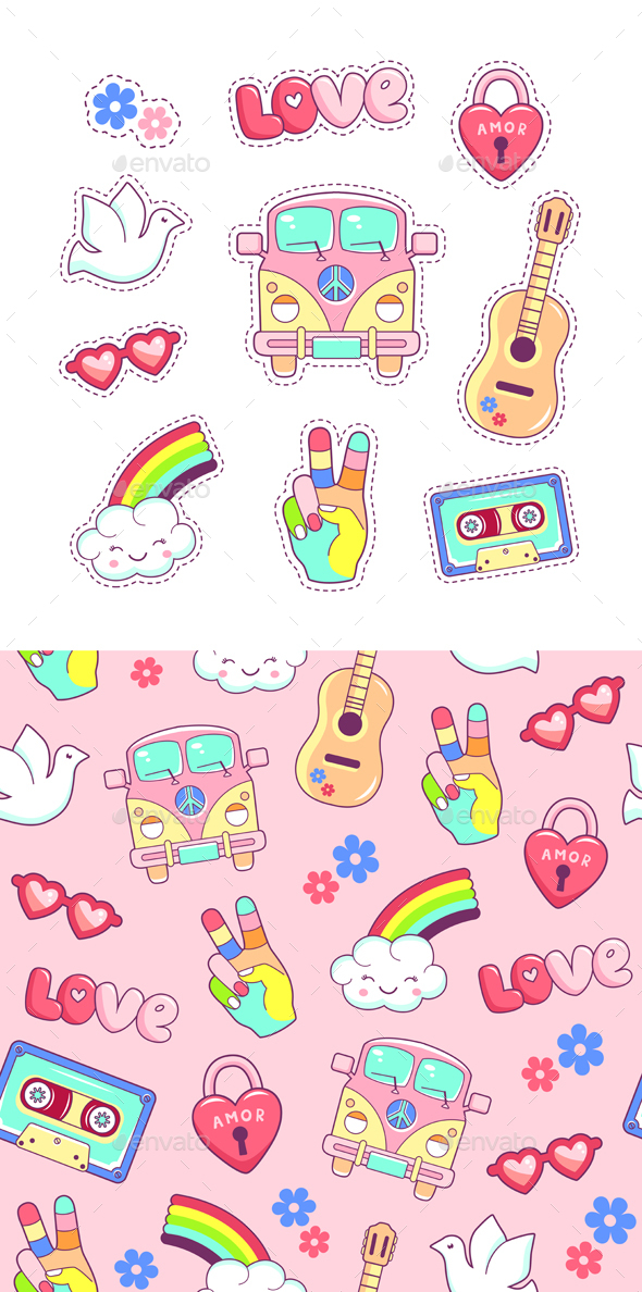 GraphicRiver Hippie Style Patches and Stickers 20494805 GraphicRiver Hippie Style Patches and Stickers 20494805