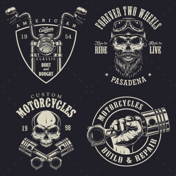 Set of Custom Motorcycle Emblems - Miscellaneous Vectors