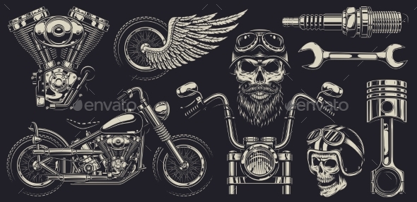 Set of Custom Motorcycle Emblems - Man-made Objects Objects