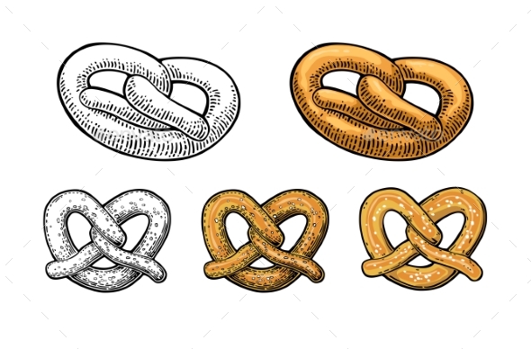 Pretzel Vintage Vector Flat Illustration - Food Objects