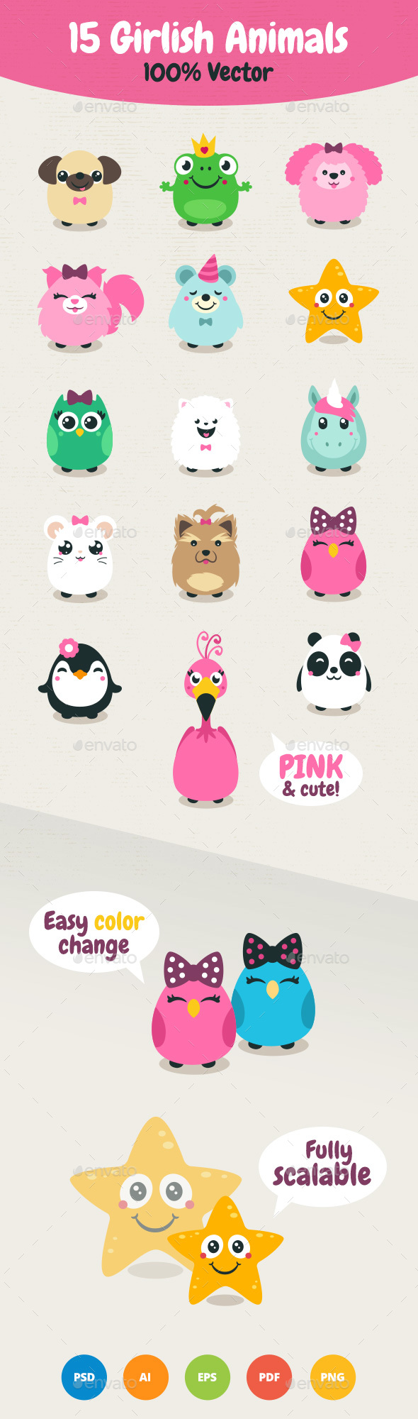 Vector Girlish Animals - Animals Characters