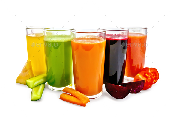 Fruit Juice Glasses Splashing Isolated On White Stock Photo, Picture and  Royalty Free Image. Image 97034990.