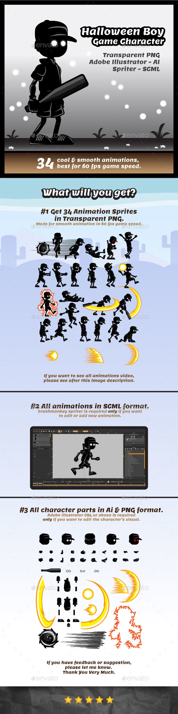 Helloween Boy Game Character Sprite Sheets - Sprites Game Assets