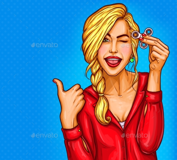 Vector Pop Art Illustration of a Woman with Fidget